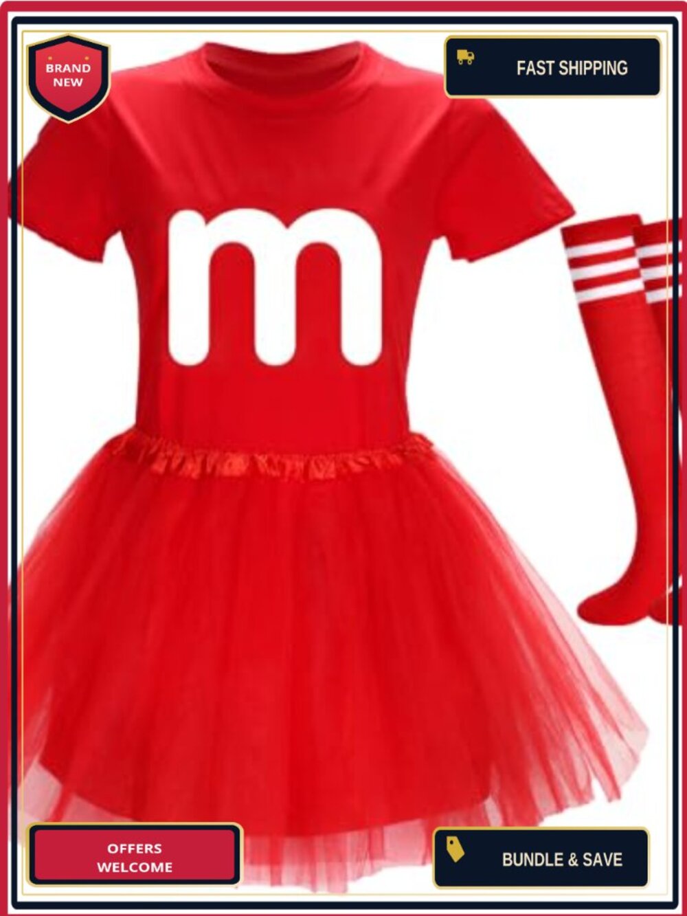 Halloween Costume Set: T-Shirt, Tutu Skirt & Striped Socks